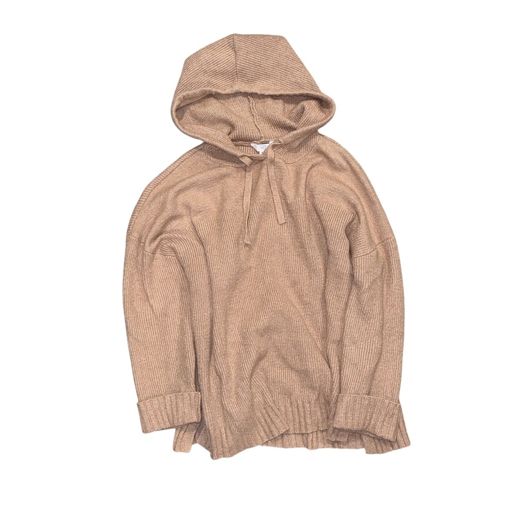 Time and Tru Women's XL Ribbed Knit Hoodie Sweater Tan Brown Tunic Pullover